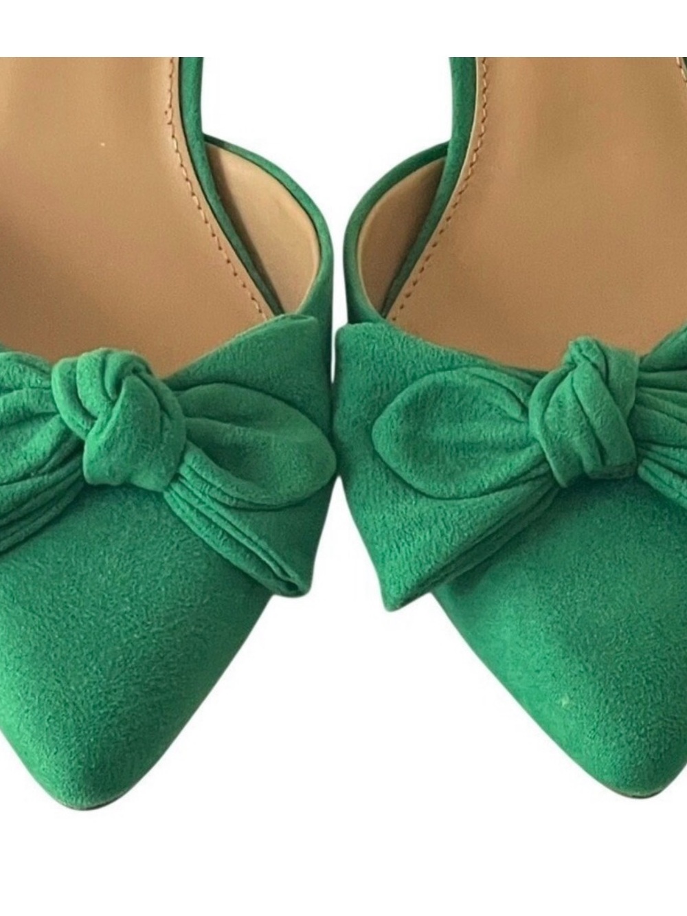 J. Crew Factory Kelly Green Bow Pointed-Toe Slingback Kitten Heel Pumps - Picture 10 of 13
